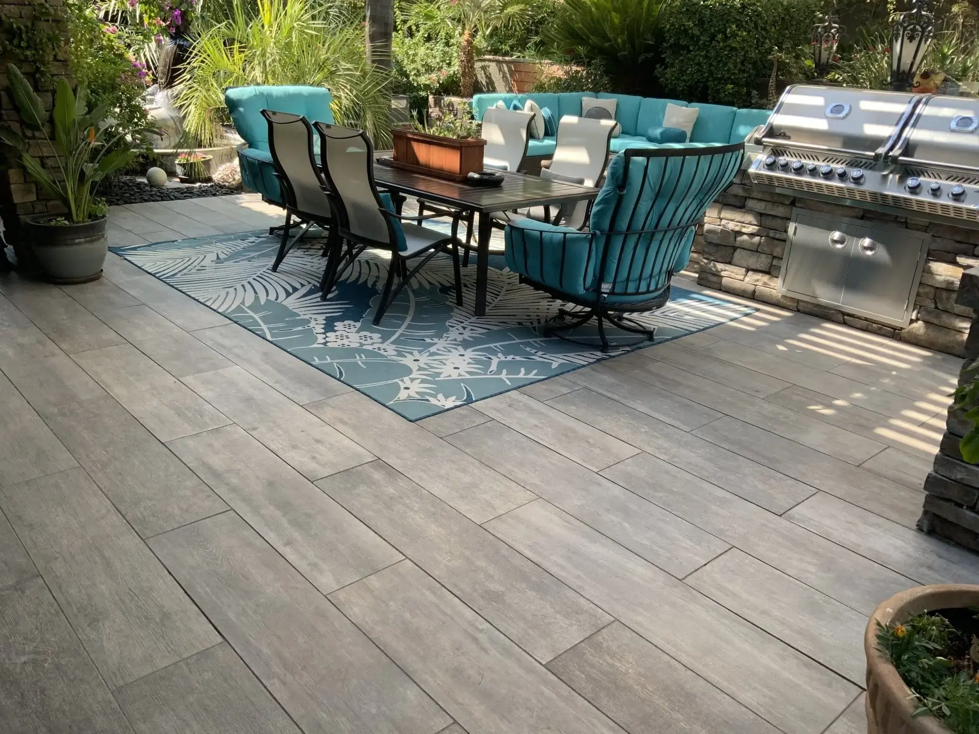 Travertine, porcelain and concrete paver samples
