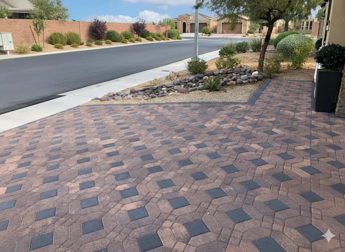 Paver driveway in Las Vegas with decorative border banding