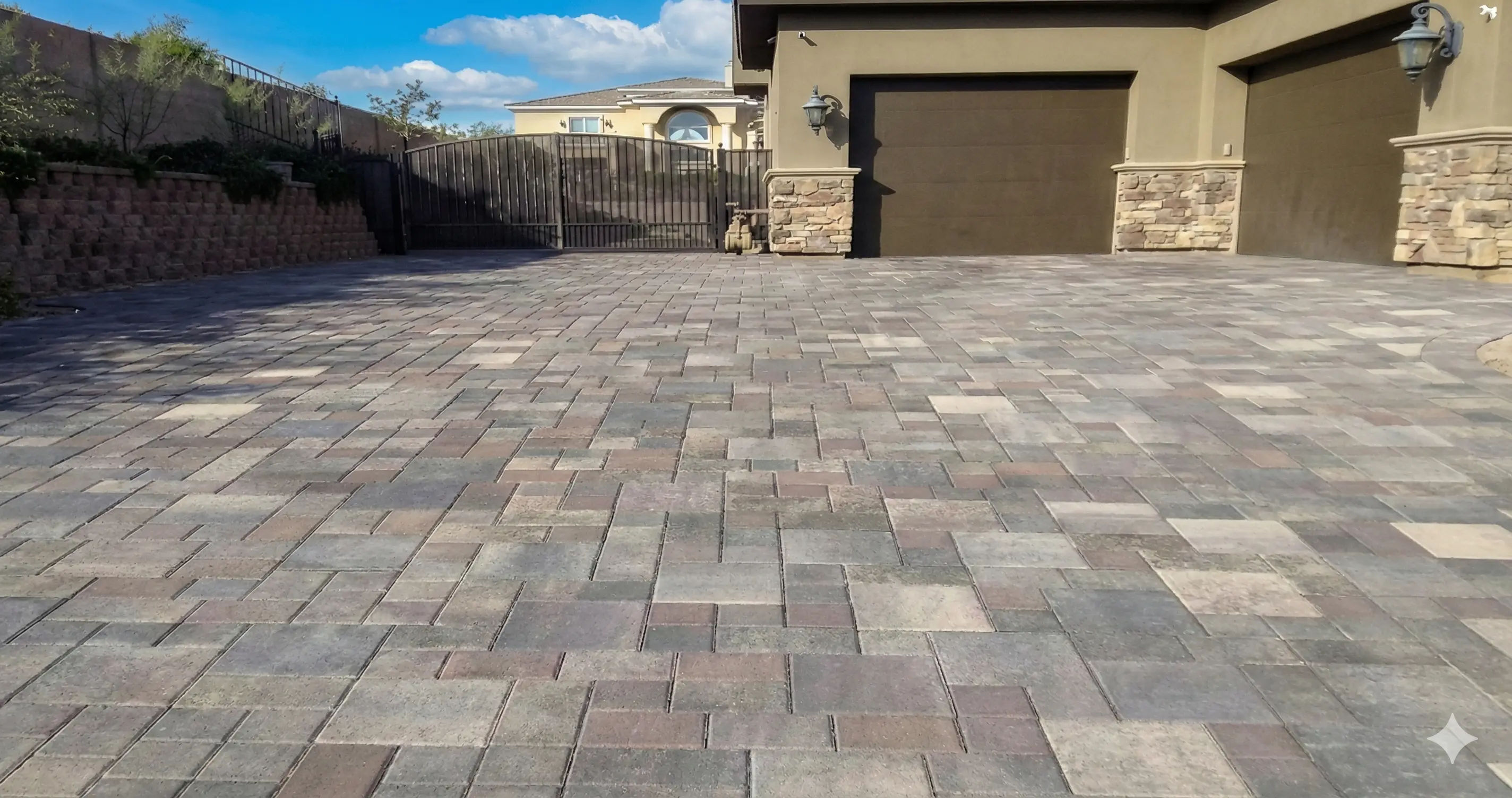 Paver driveway in Las Vegas laid in a herringbone paver pattern