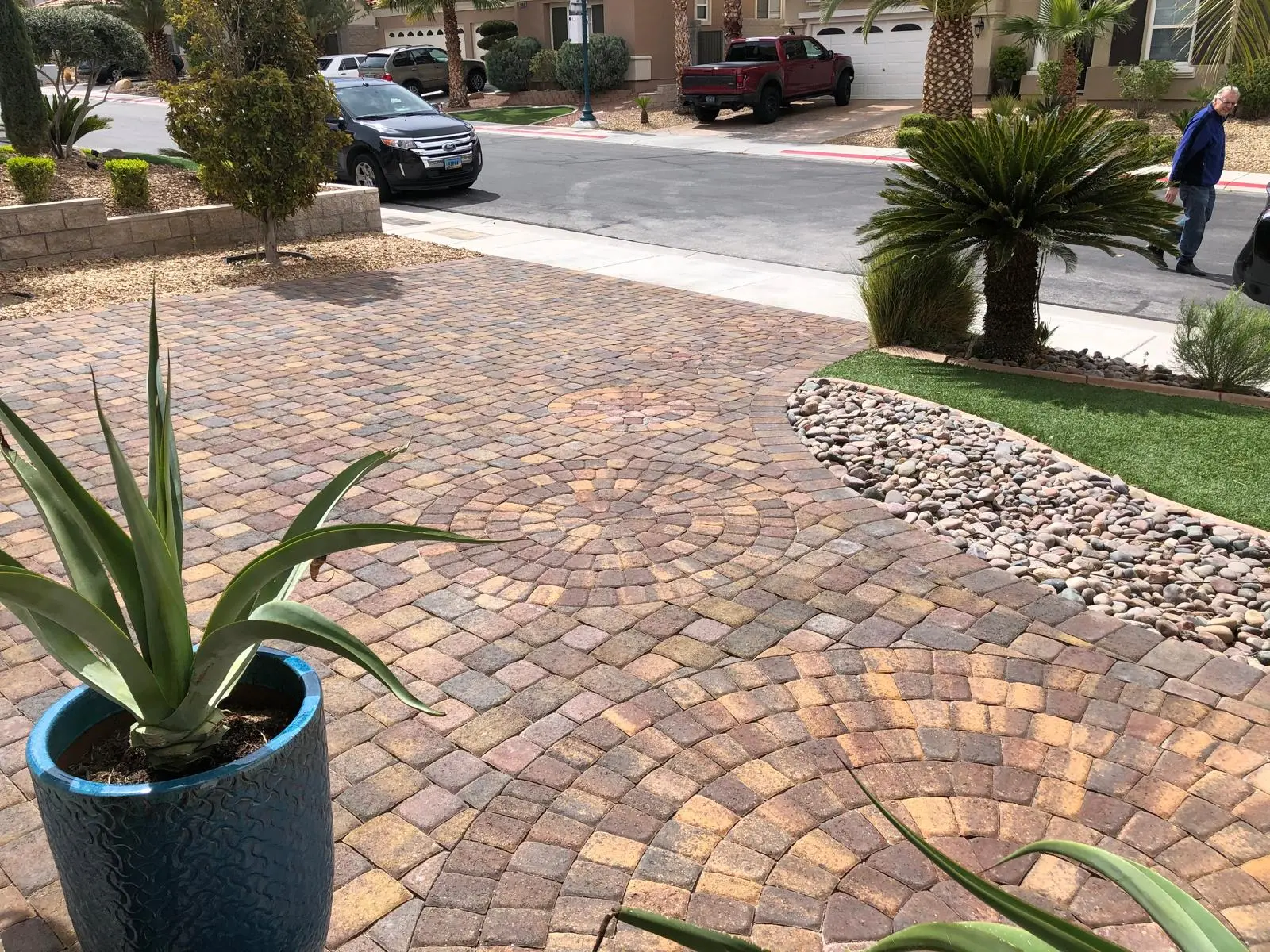 Paver driveway in Las Vegas with a wide, durable two-car layout