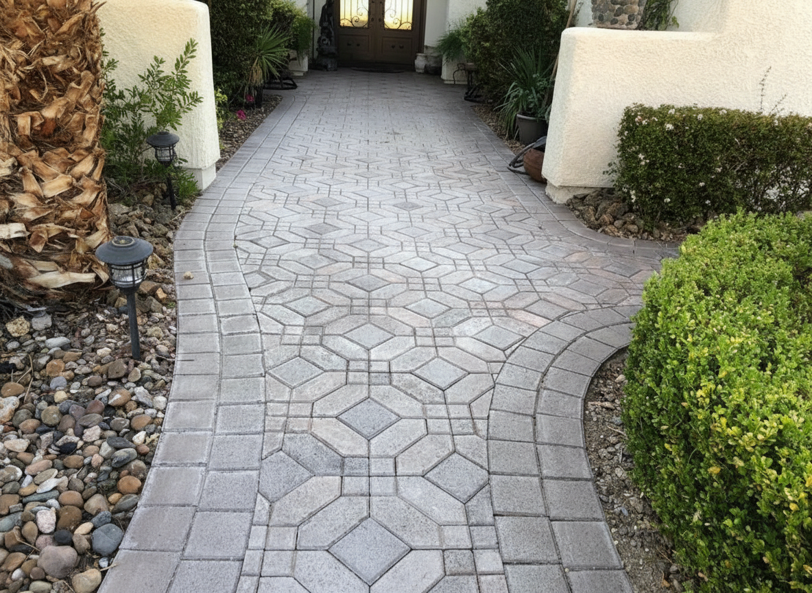 Paver entryway in Las Vegas in a warm paver blend at the front door
