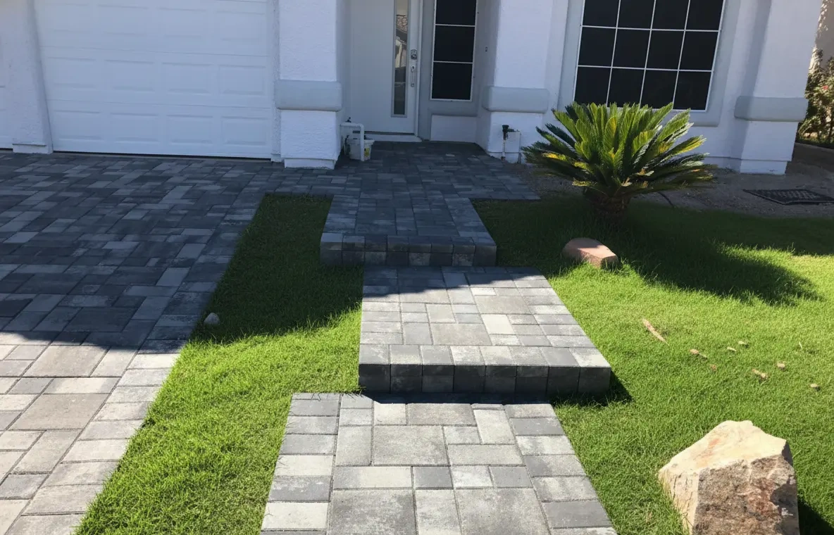 Paver steps in Las Vegas in a smooth bullnose paver finish