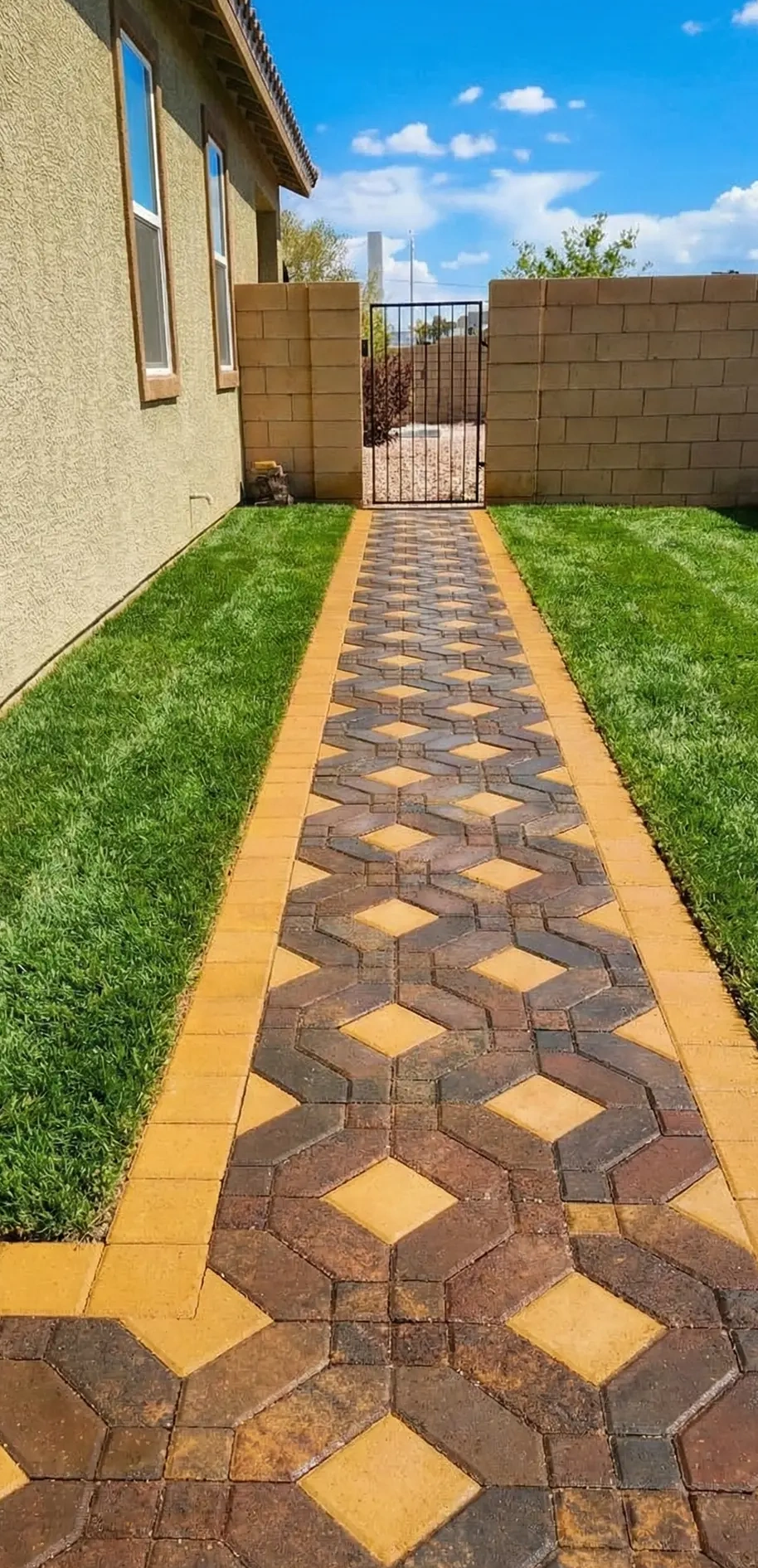 Paver walkway in Las Vegas laid in a neat running-bond pattern